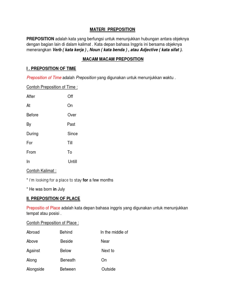 Materi Preposition | PDF