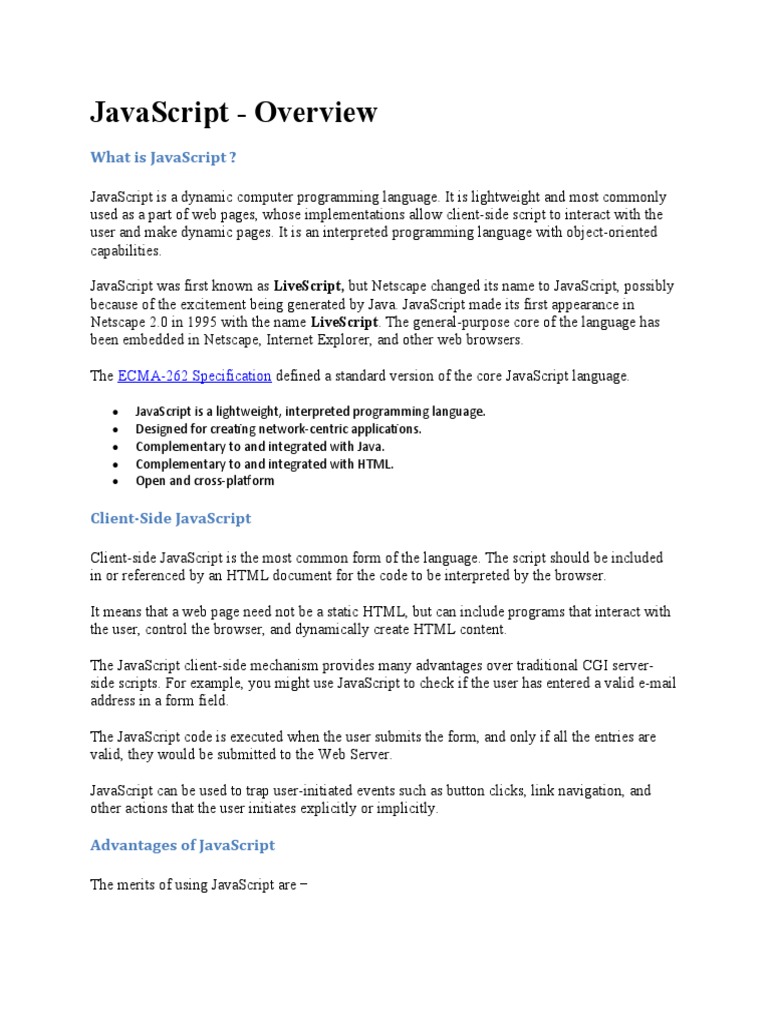 JavaScript - Overview | PDF | Dynamic Web Page | Java Script