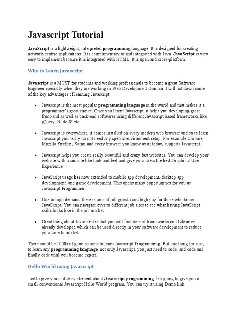 Javascript Tutorial: Why To Learn Javascript | PDF | Java Script | Websites