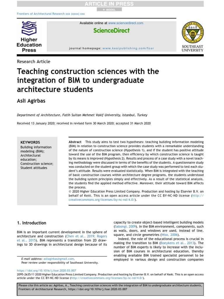Teaching Construction Sciences With The Integration of BIM To ...