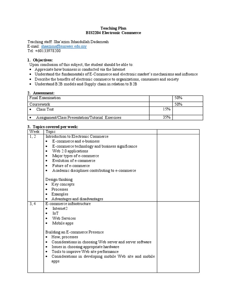 BIS2204 Electronic Commerce Teaching Plan | PDF | E Commerce | Business ...