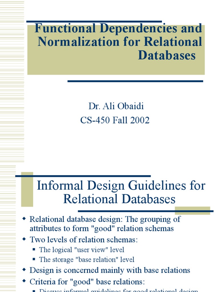 Functional Dependencies and Normalization For Relational Databases | PDF