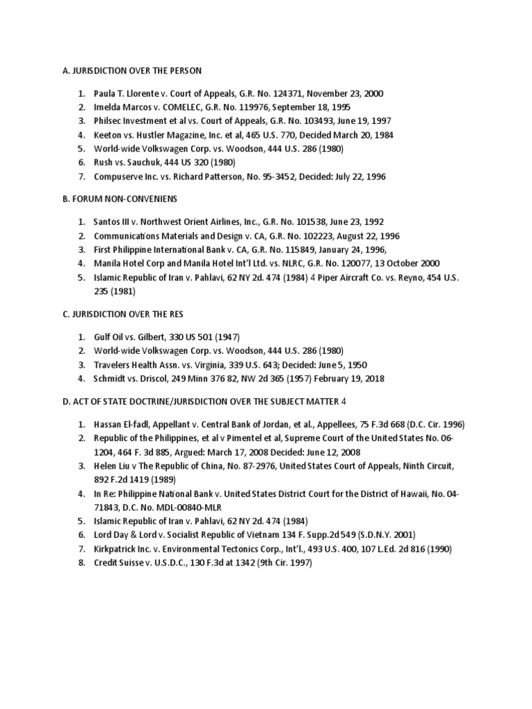 Jurisdiction and forum non conveniens cases PDF