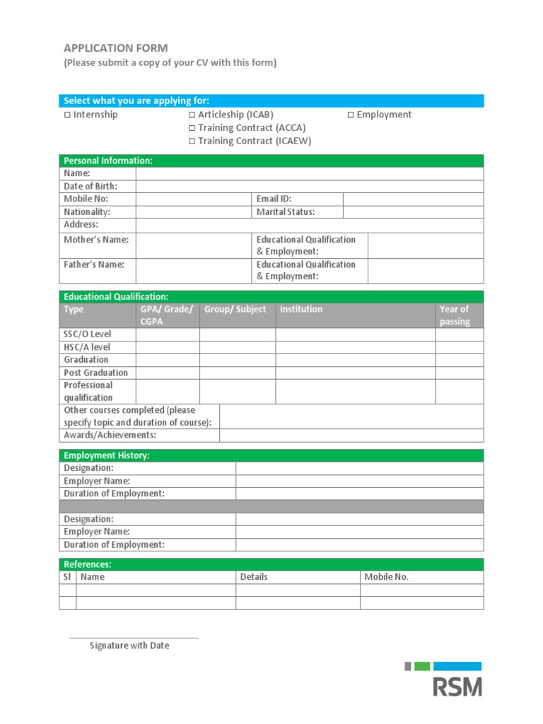 Application Form for Internships and Employment | PDF | Career & Growth ...