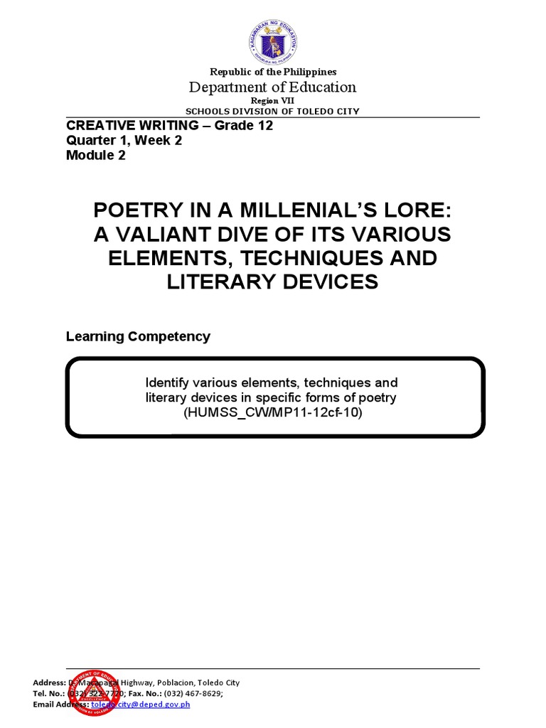EDITED CW Q1 Week2 Module 2 Elements Techniques & Literary Devices in ...