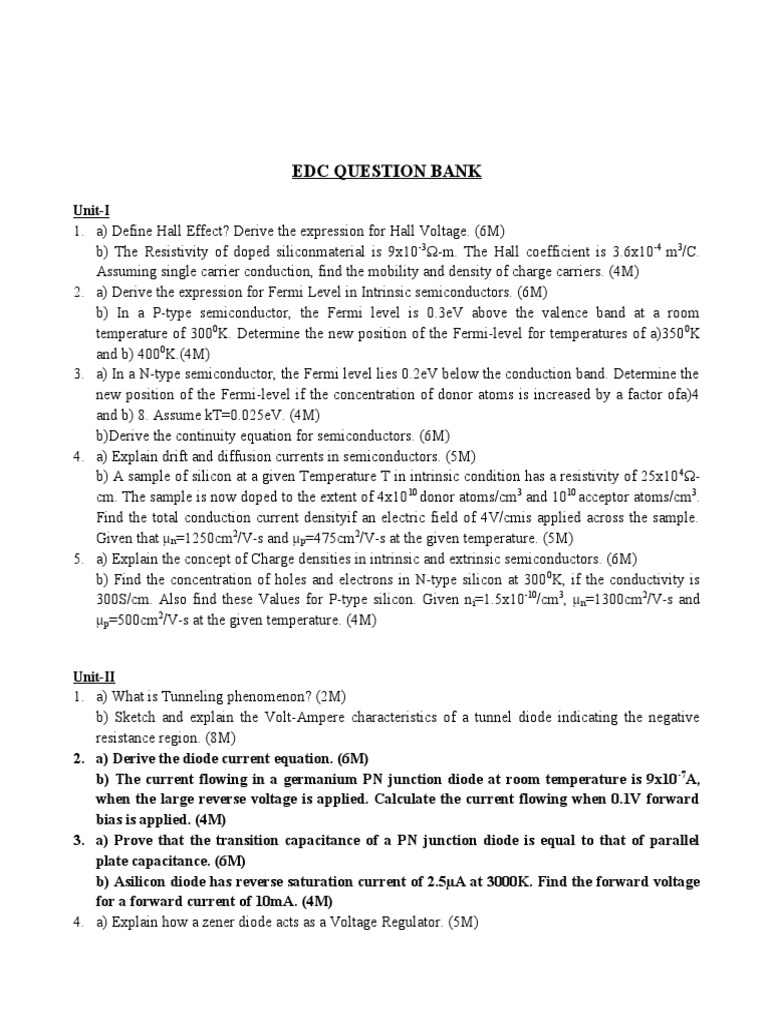 EDC Question Bank 201819 PDF Electrical Resistivity And