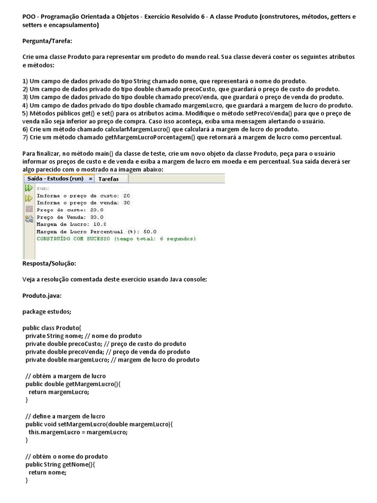 Exercício Resolvido: Classe Produto POO | PDF | Programação orientada a ...