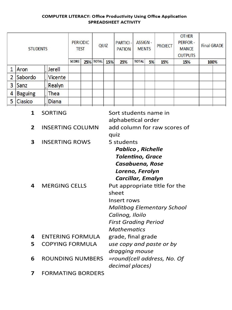Excel Activities for Students | PDF | Spreadsheet | Software