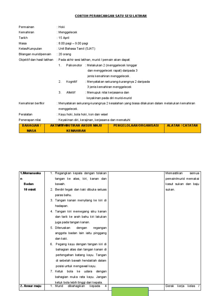 Rancangan Latihan Kemahiran Permainan Hoki Pdf