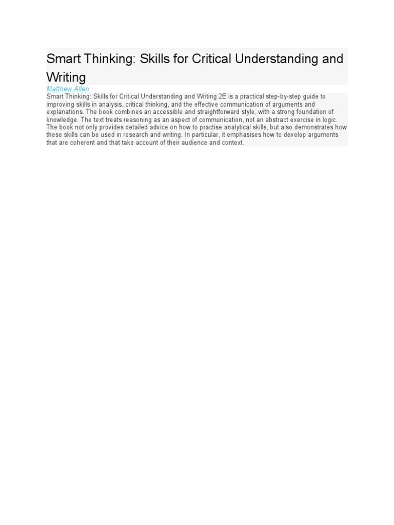Skills For Critical Understanding and Writing | PDF | Career & Growth ...