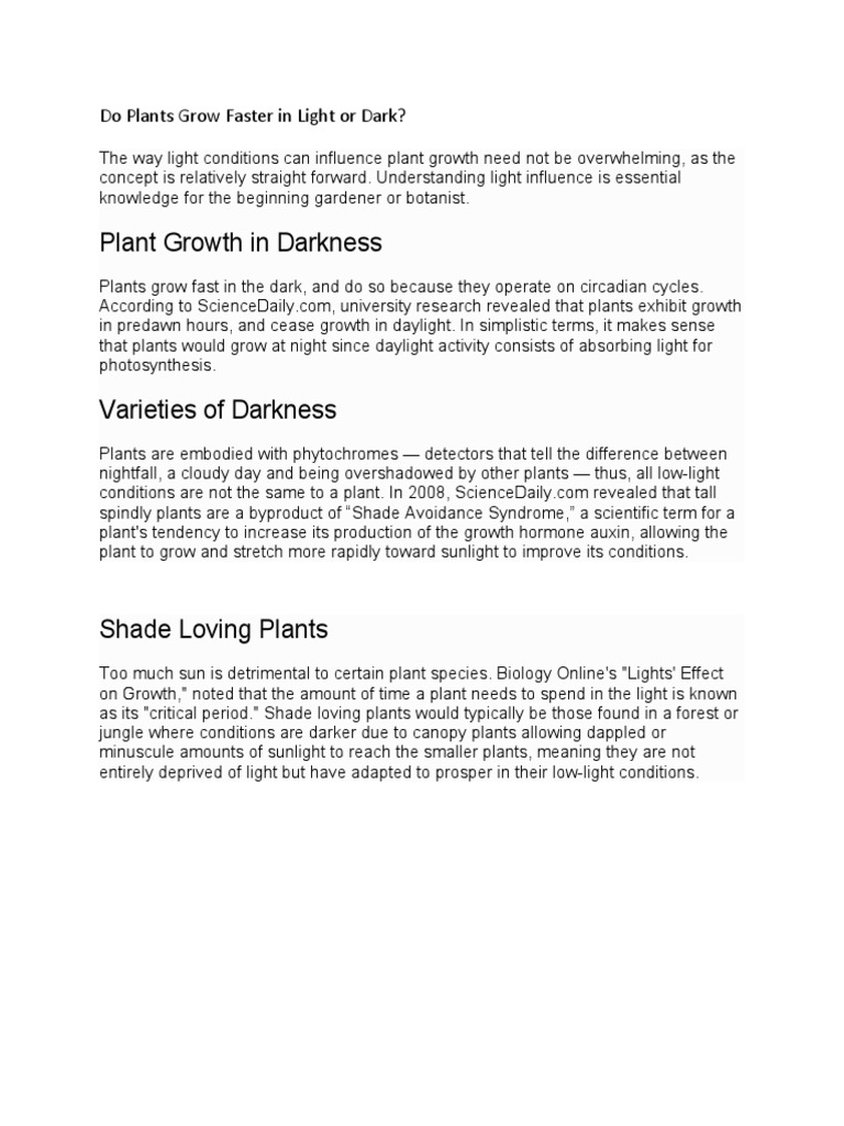 Do Plants Grow Faster in Light or Dark PDF