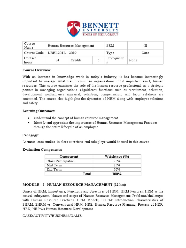 Human Resource Management Course Overview | PDF | Human Resources ...