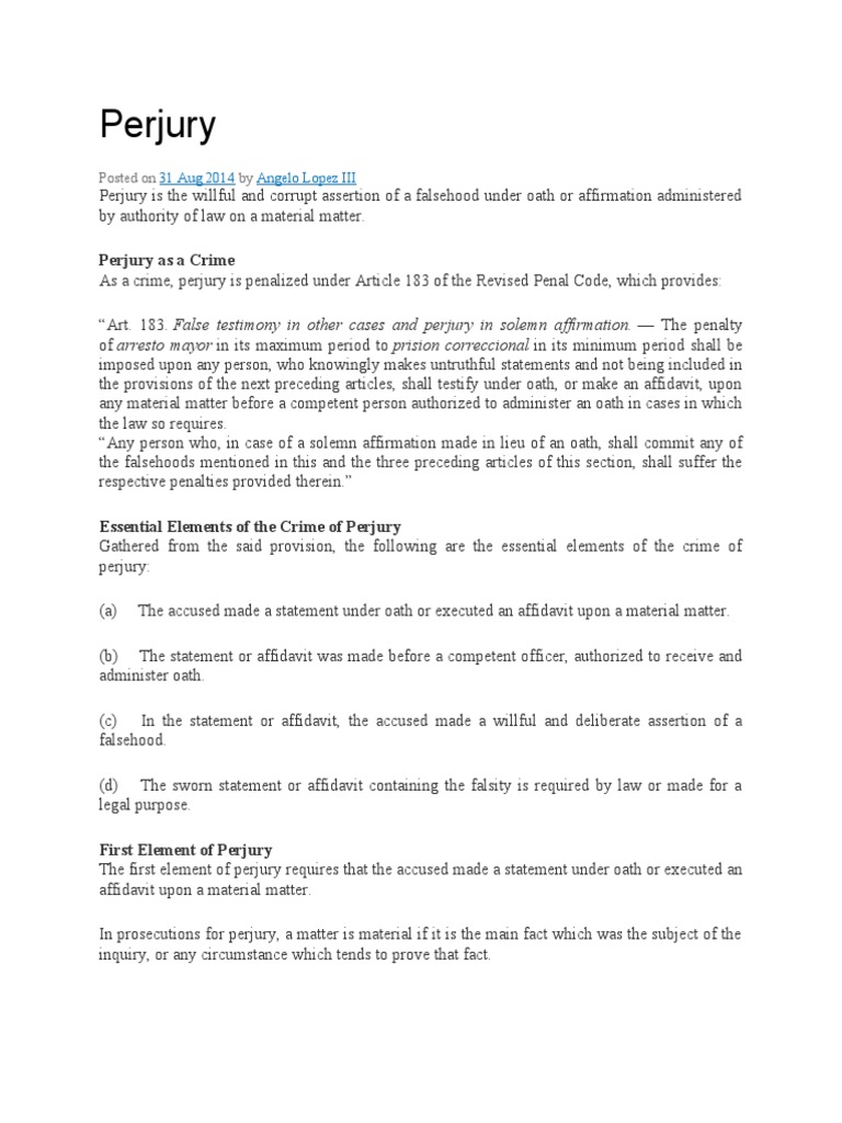 Perjury Perjury As A Crime PDF Perjury Affidavit