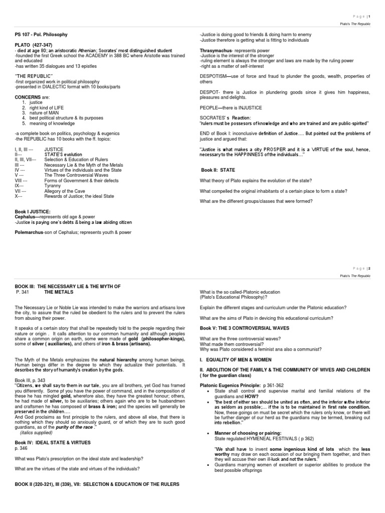 Plato's Ideal State Justice, Education, and the Classification of Citizens According to The