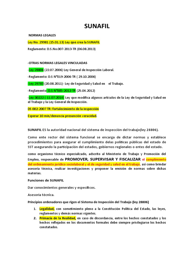 Funciones y Normas de SUNAFIL | PDF | Seguridad y salud ocupacional ...