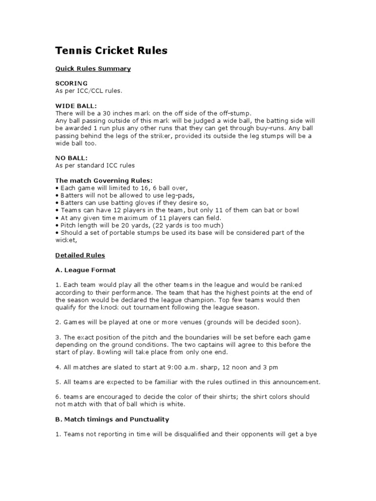 Tennis Cricket Tournament Rules | PDF | Bowling (Cricket) | Cricket