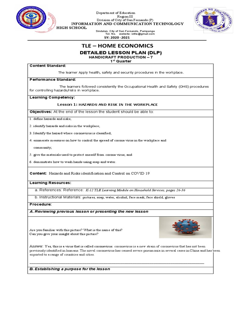 Tle - Home Economics: Detailed Lesson Plan (DLP) | PDF | Risk | Infection