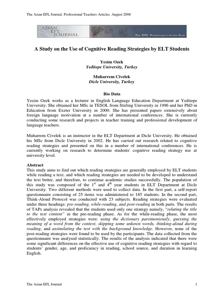 Cognitive Reading Strategies in ELT | PDF | Metacognition | Reading ...