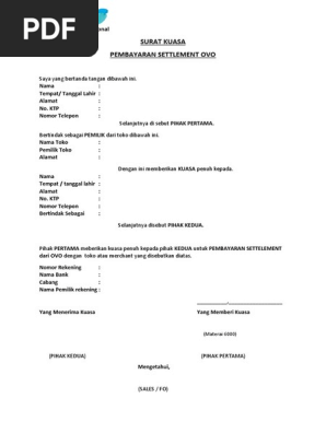 Surat Kuasa Settlement Ovo Terbaru
