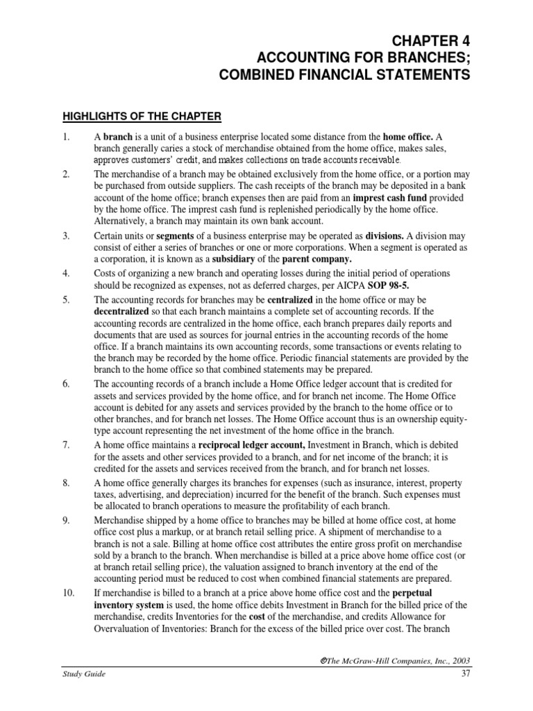 Branch Accounting and Financial Statements | PDF | Debits And Credits ...
