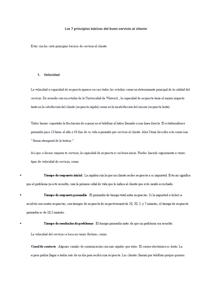 Los 7 Principios Básicos Del Buen Servicio Al Cliente Pdf Chat En