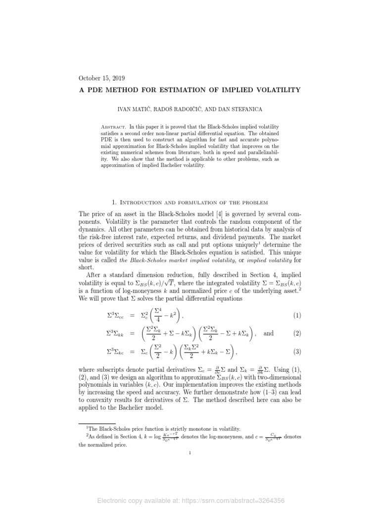 PDE Method for Implied Volatility Estimation | PDF | Black–Scholes ...