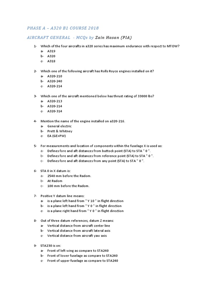 A320 B1 Course MCQs Overview | PDF | Manufactured Goods | Vehicles