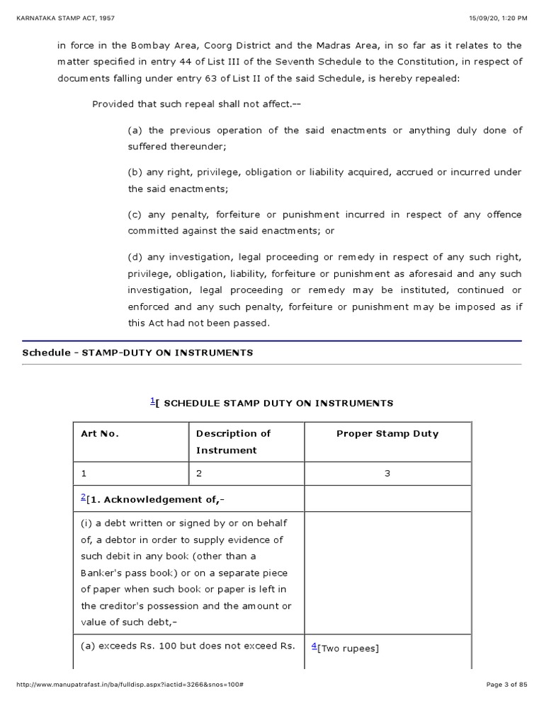 Karnataka Stamp Act Schedule Pdf