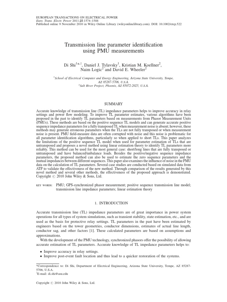 Transmission Line Parameter Identification PDF | PDF | Electrical ...