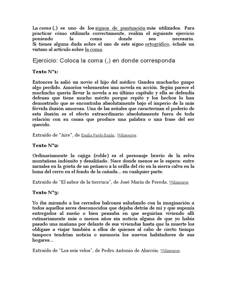 Ejercicios para el uso de la coma | PDF