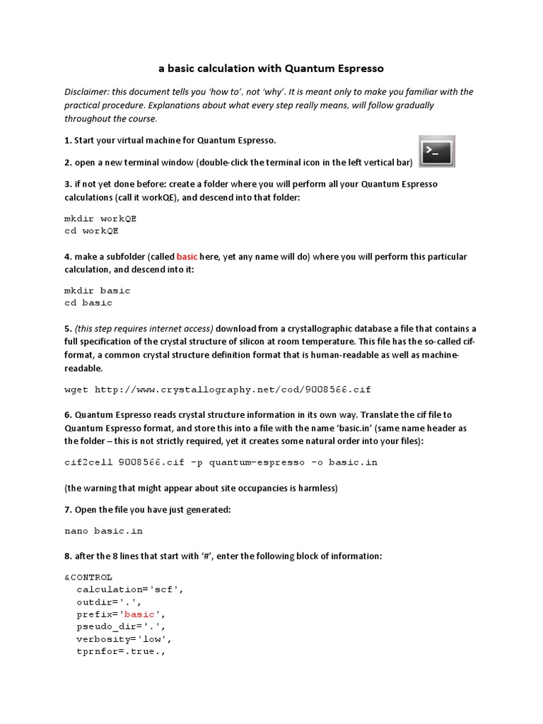 Basic Quantum Espresso Calculation Guide | PDF | Crystal Structure ...