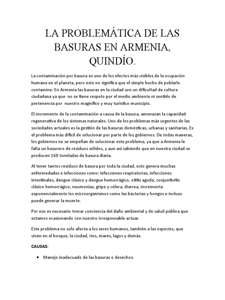Problemas de Basura en Armenia, Quindío | PDF | Residuos | Entorno natural