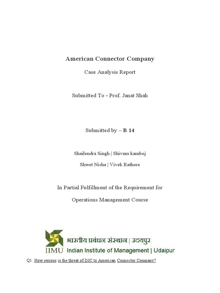 American Connector Company Case Analysis Report PDF Inventory