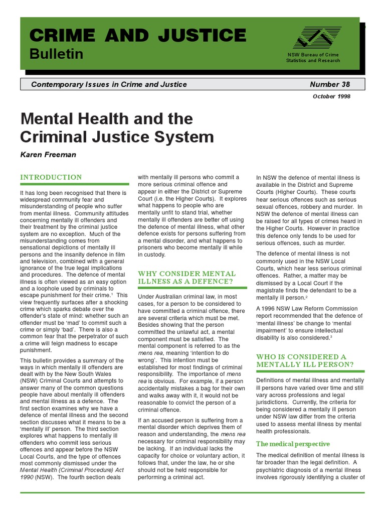 Mental Health in Criminal Justice System | PDF | Insanity Defense ...