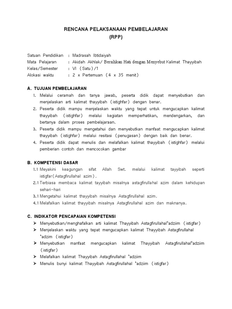 Rpp Kalimat Thayyibah