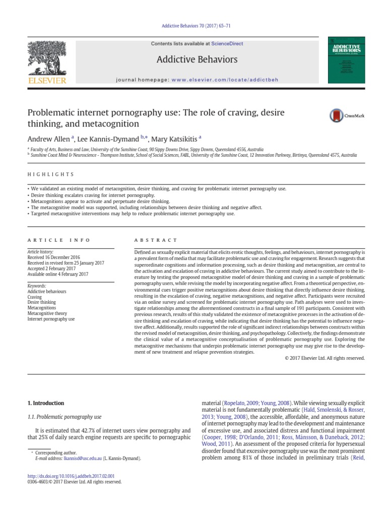 Problematic Internet Pornography Use: The Role of Craving, Desire ...