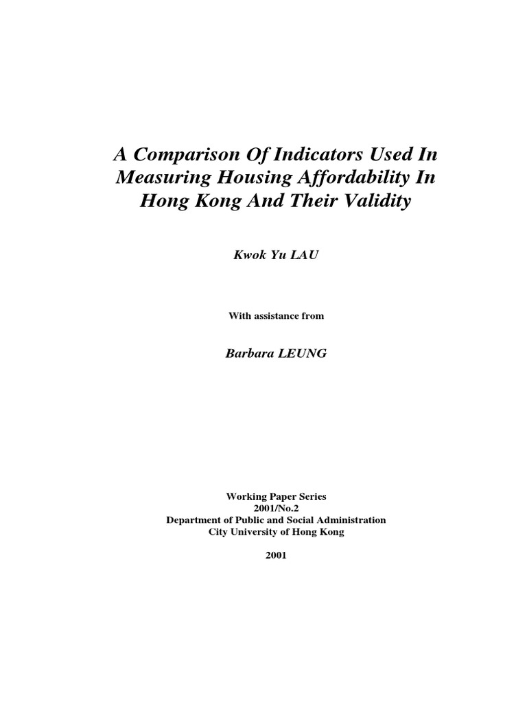A Comparison of Indicators Used in Measuring Housing Affordability in
