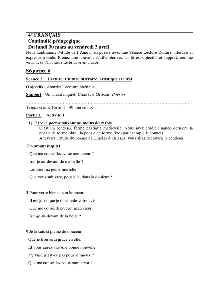 Que Me Conseillez Vous Mon Coeur Séquence 6 Séance 2 Partie 1 PDF | PDF