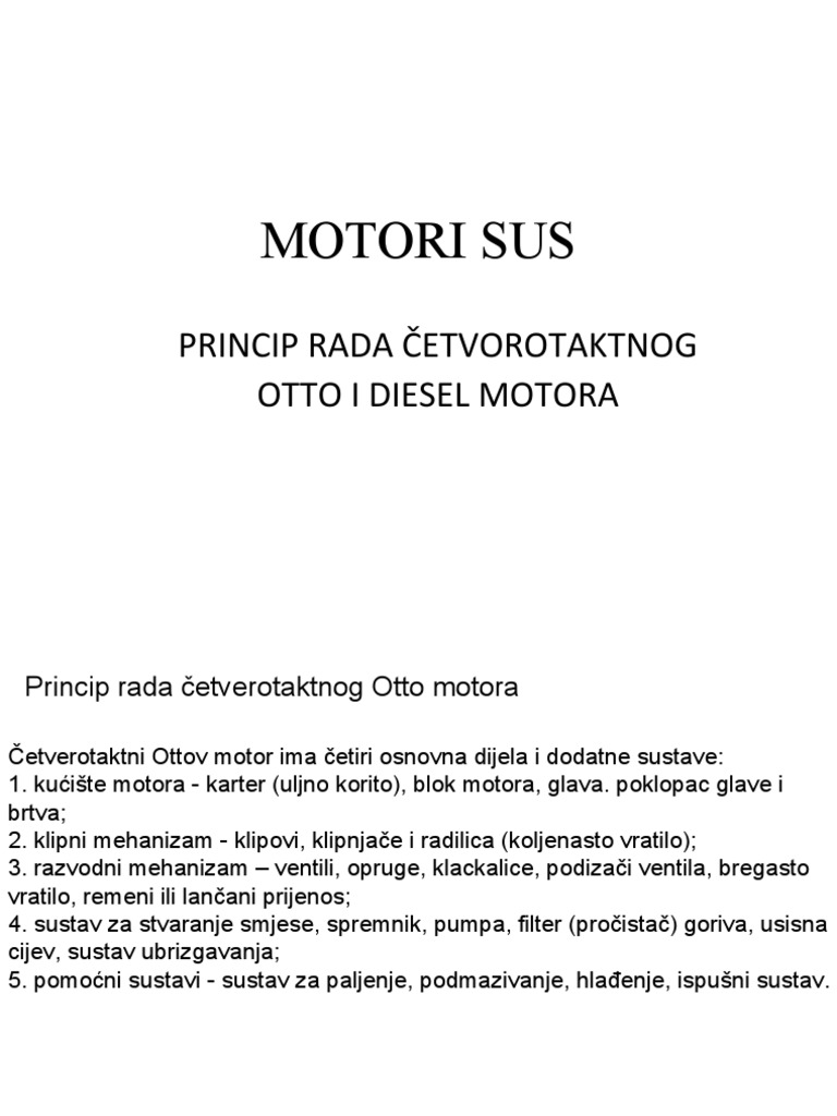 Princip Rada Cetverotaktnog OTTO I DIESEL Motora | PDF