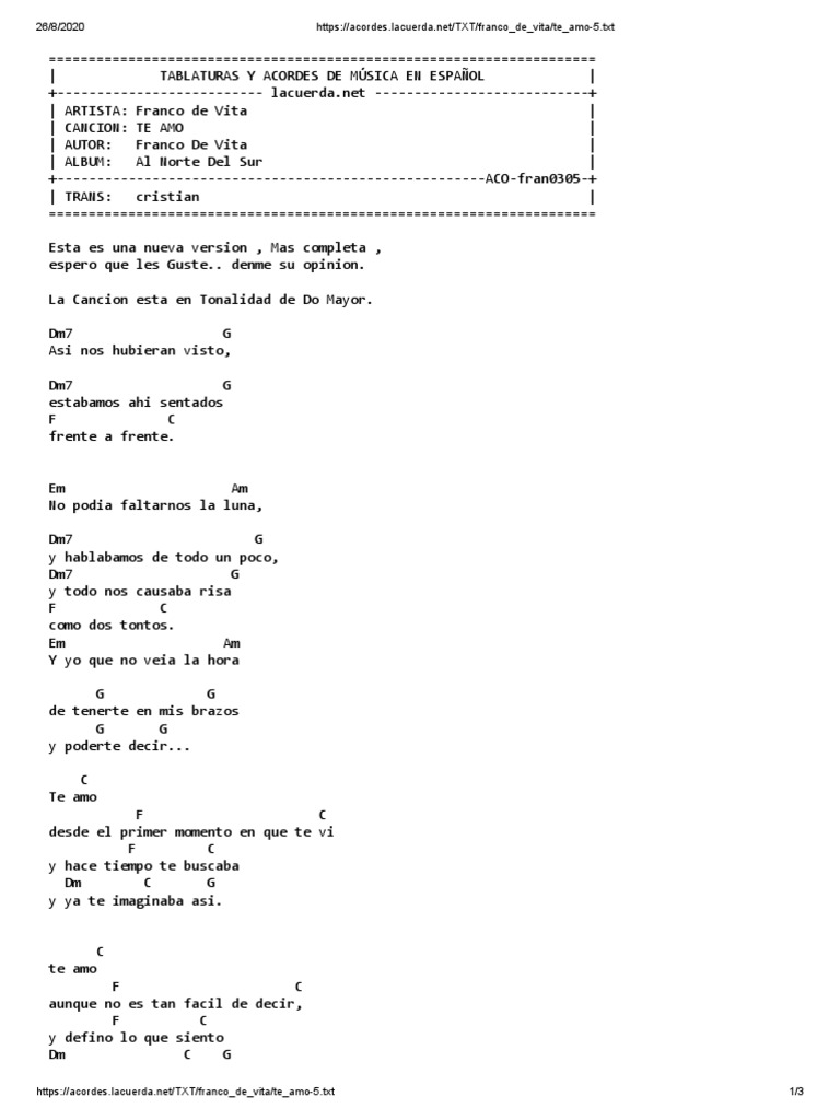 Te amoFRANCO DE VITA PDF Música grabada Álbumes