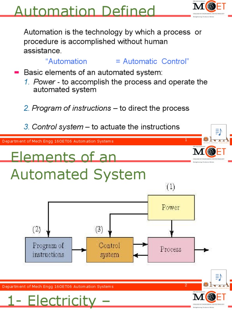 Elements of Automation | PDF | Automation | Control System