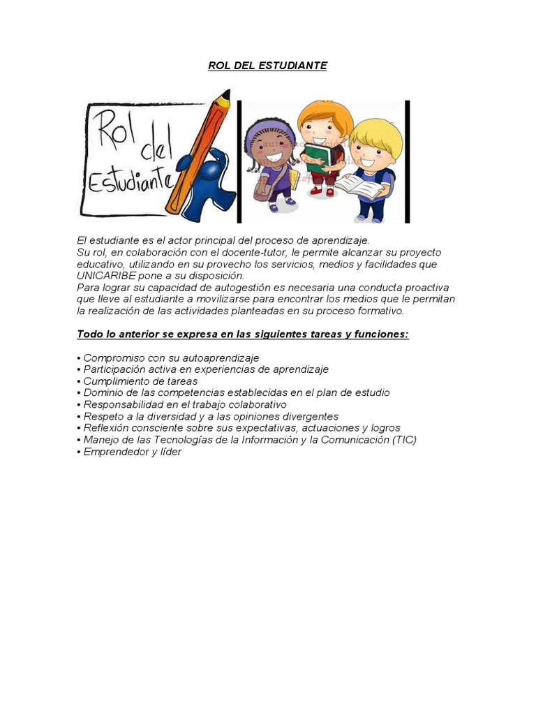 Rol del Estudiante en UNICARIBE | PDF | Evaluación | Aprendizaje
