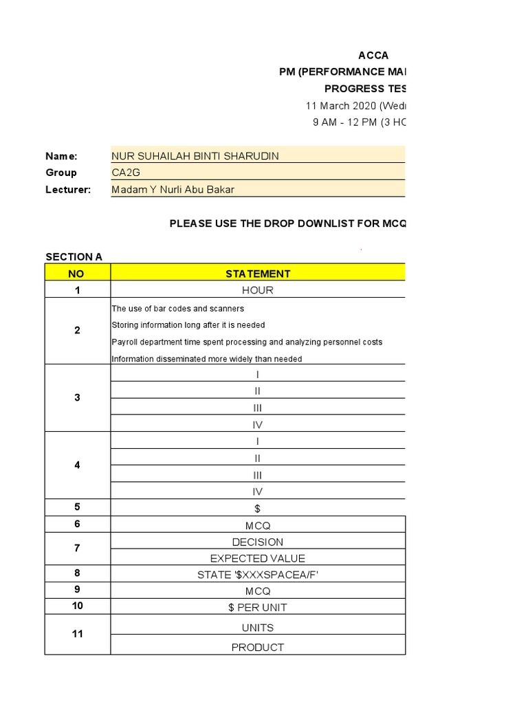 ACCA PM Performance Management Test 1 | PDF | Computing | Business
