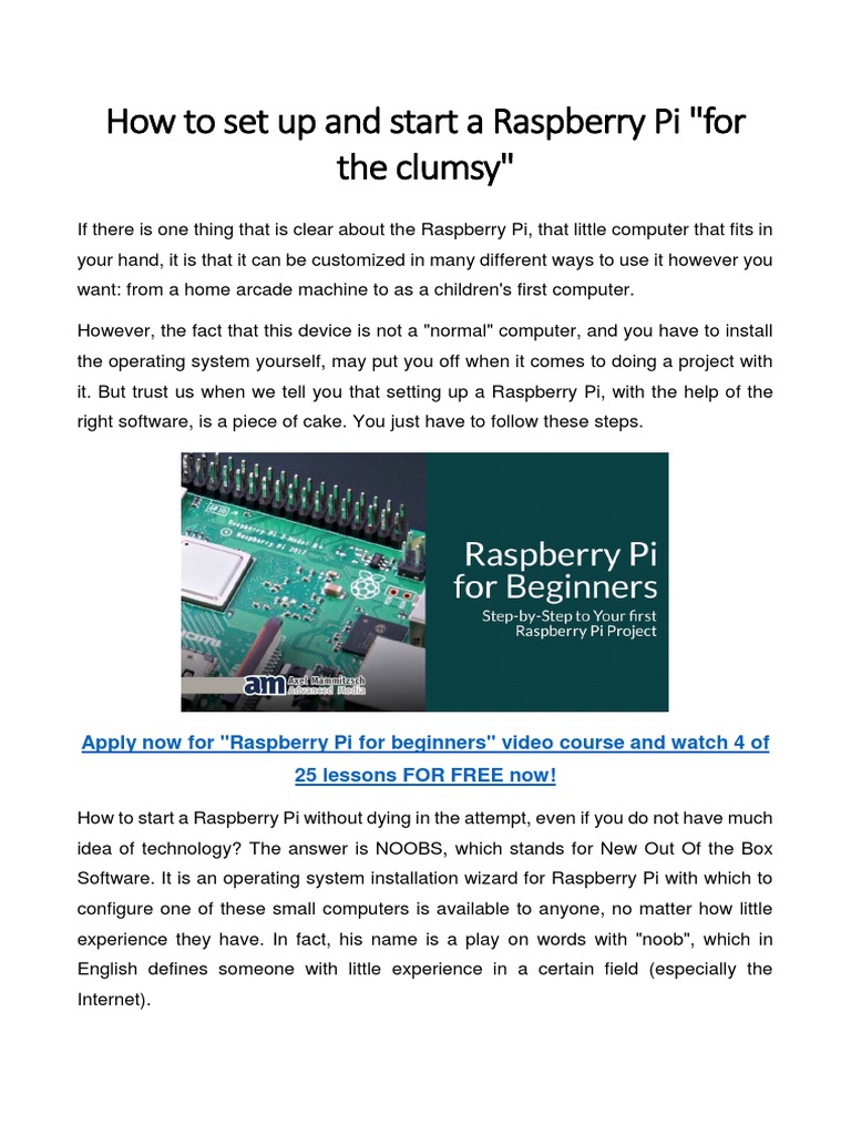 How To Set Up and Start A Raspberry Pi | PDF | Raspberry Pi | Operating ...