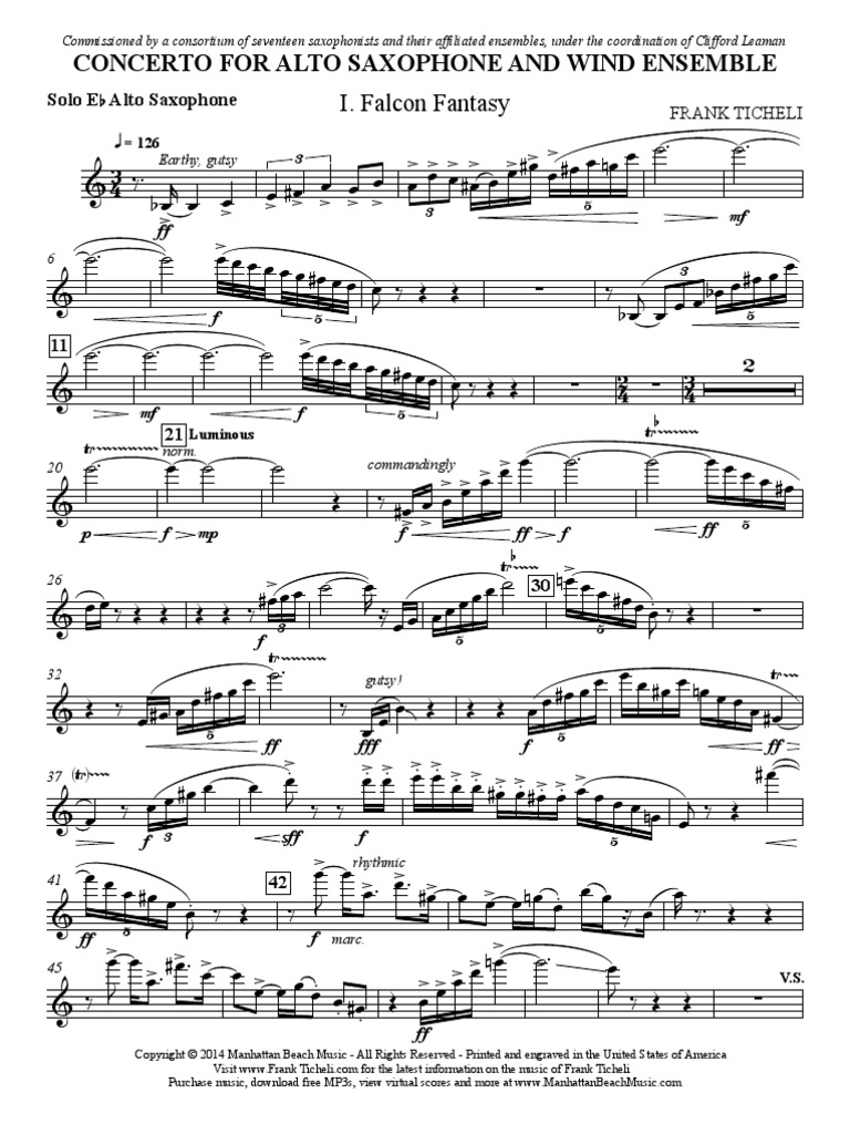 Concerto For Alto Saxophone and Wind Ensemble I. Falcon Fantasy PDF