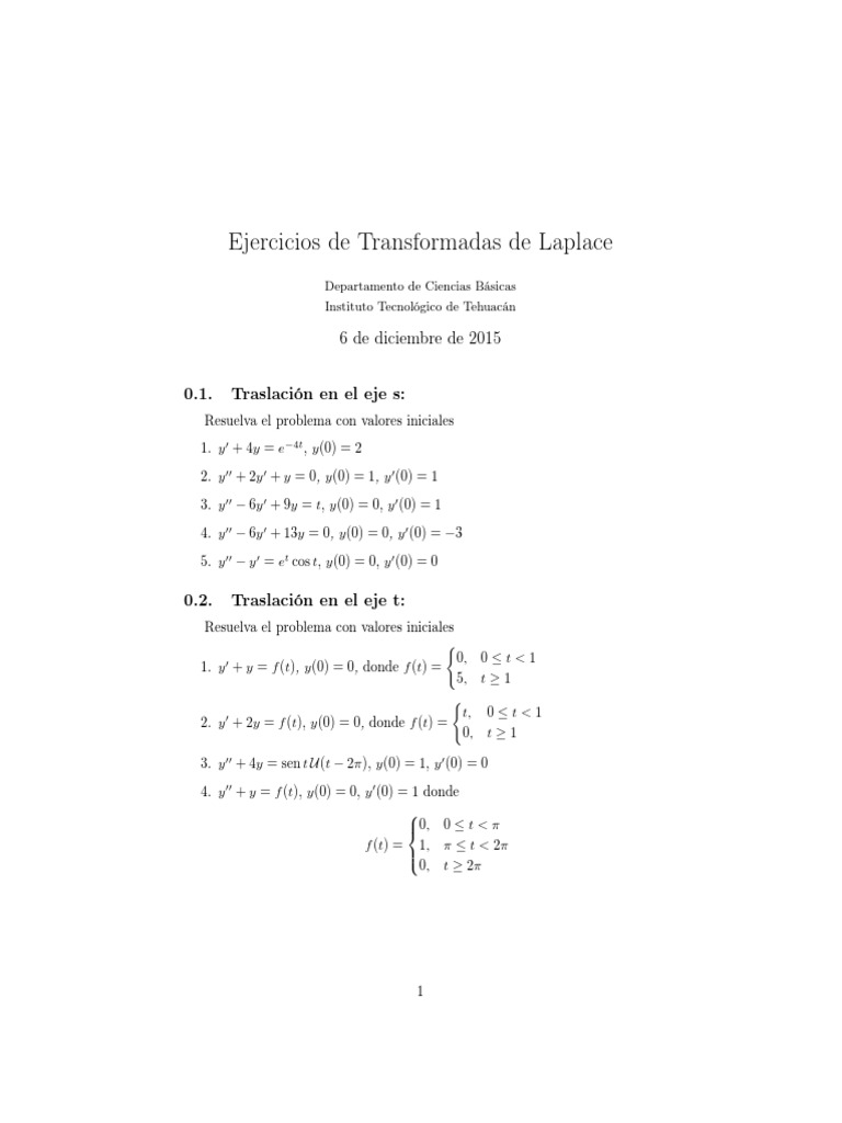 Ejercicios de Laplace para Estudiantes | PDF | Métodos y materiales de ...