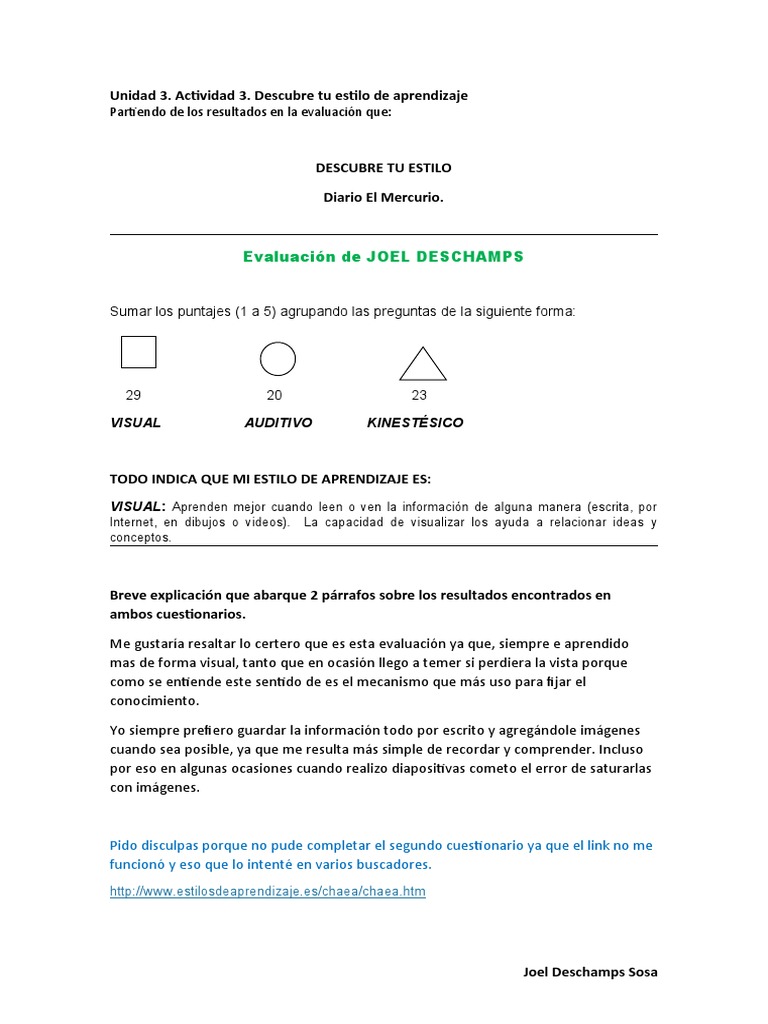 Unidad 3. Actividad 3. Descubre Tu Estilo de Aprendizaje | PDF