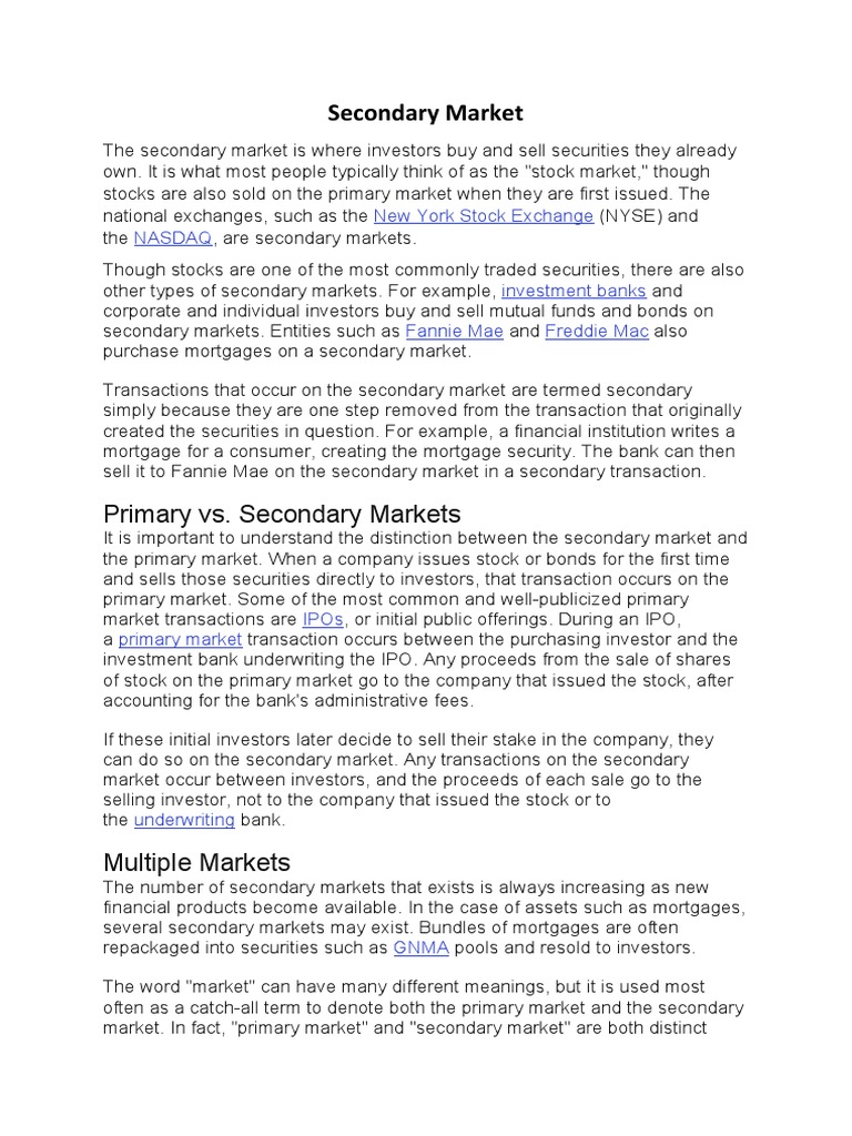 Secondary Market: Primary vs. Secondary Markets | PDF | Secondary