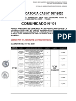 Convocatoria Cas #087-2020: Código Aff-01: Asistente en Funcion Fiscal