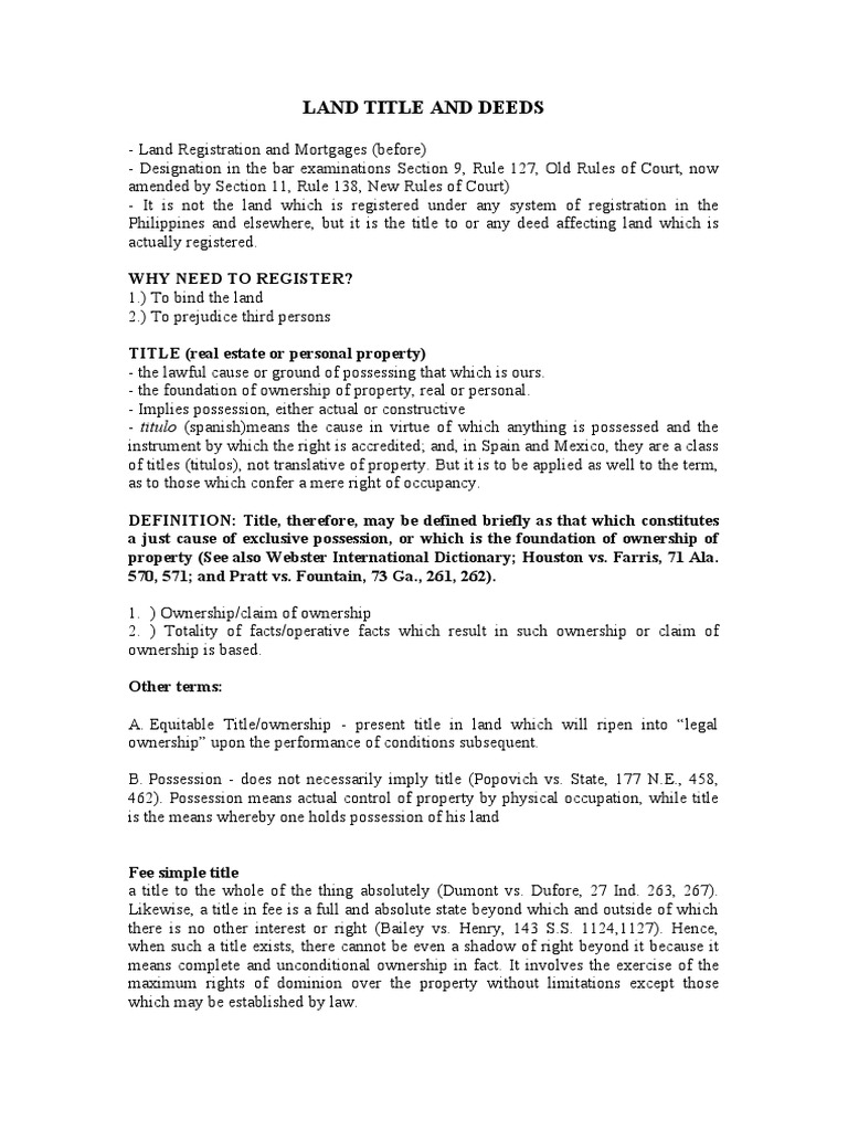 Land Title and Deeds | PDF